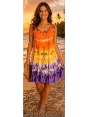New The Royal Collection Tie-Dye Tunic Top S Orange Purple